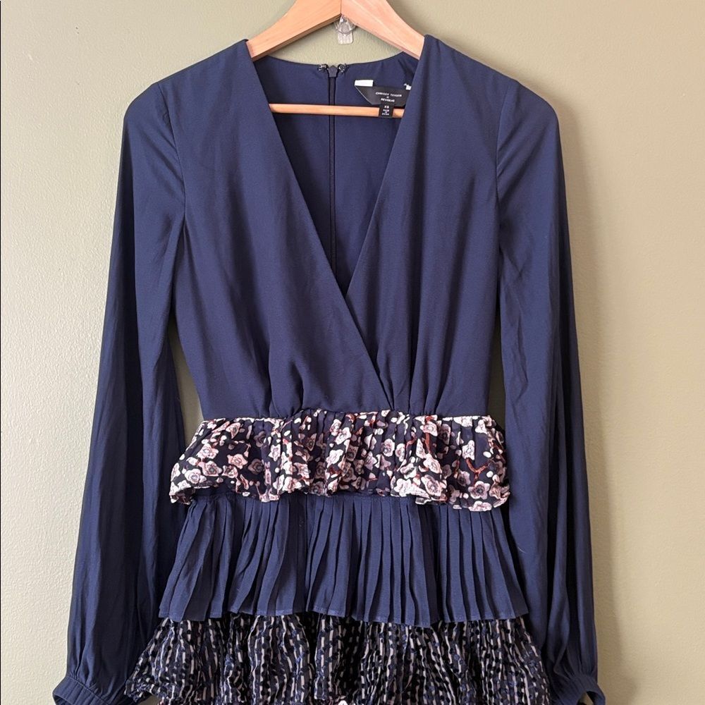 Chrissy Teigen X Revolve Luna Long Sleeve Tiered Ruffle Dress Navy Sz XS - Picture 3 of 9